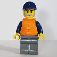 Marine Explorer, Dark Blue Shirt, Dark Bluish Gray Legs, Dark Blue Cap, Orange Life Vest