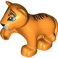 Duplo Animal Tiger Cub with Raised Paw - Black Fur Stripes on Face and Back Print