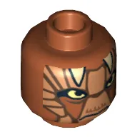 Minifig Head Nikto Guard, Dark Tan Features and White Horns Print [Hollow Stud]