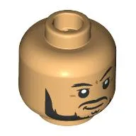 Minifig Head Reed Richards / Mr. Fantastic, Black Eyebrows, Beard, Moustache, Smirk/Open Mouth Smile