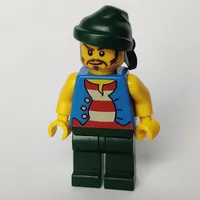 Pirate - Blue Vest, Dark Green Legs, Dark Green Bandana, Long Moustache