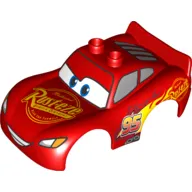 Duplo Car Body 2 Top Studs and Spoiler with Lightning McQueen Rust-Eze and Wide Smile Print