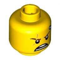 Minifig Head Kai, Reddish Brown Eyebrows, Medium Nougat Scar on Right Side, White Bandage on Left Side, Open Mouth Scowl Print [Hollow Stud]