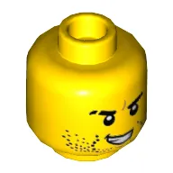 Minifig Head Luke Cunningham / Jack Fury, Beard Stubble, Black Eyebrows, Scar on Right Eyebrow, Open Mouth with Teeth Print [Hollow Stud]