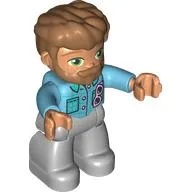 Duplo Figure with Thick Hair Combed Forward and Beard Nougat, Medium Azure Shirt, Light Bluish Grey Legs