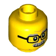Minifig Head Chuck, Glasses Rectangular, Gray Eyebrows and Moustache Print