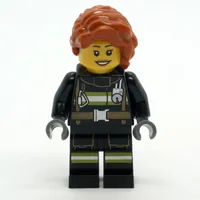 Firefighter, Black Fire Suit, Dark Orange Long Hair, Hearing Aid