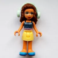 Olivia - Dark Blue Top, Bright Light Yellow Skirt, Light Aqua Headphones