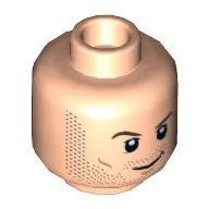 Minifig Head Star-Lord (Peter Quill) / Winter Soldier / Owen Grady, Beard Stubble, Brown Eyebrows, Smiling / Angry Clenched Teeth Print