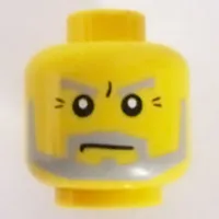 Minifig Head Jayko, Beard Gray with Sideburns, Eyebrows and Crow's Feet Wrinkles Print