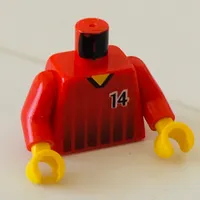 Torso Soccer Shirt, Black Fading Stripes and '14' Front and Back Print, Red Arms, Yellow Hands