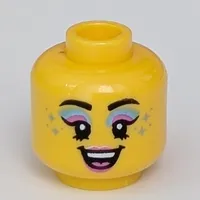 Minifig Head, Dark Pink/Dark Turquoise Eye Shadow, Dark Turquoise Dots, Open Mouth print [Hollow Stud]