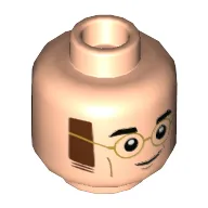 Minifig Head James Potter, Gold Glasses, Reddish Brown Sideburns, Smirk / Open Mouth Smile Print