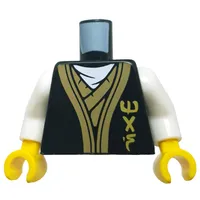 Torso, Ninja Robe, Gold Trim, Asian Symbols, Dragon on Back print, White Arms, Yellow Hands