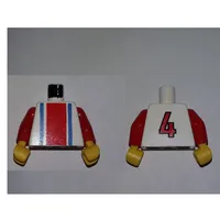 Torso Soccer Shirt with Vertical Striped Red/Blue / '4' Back Print, Red Arms, Yellow Hands