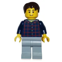 Man, Dark Blue Plaid Shirt, Light Bluish Gray Legs, Dark Brown Hair