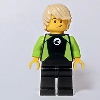 Man, Black and Lime Wetsuit, Tan Hair