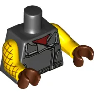 Torso Jacket with Dark Bluish Gray Collar Flap and Hood Print (The Shocker), Yellow Arms with Dark Brown Crisscross Print, Reddish Brown Hands