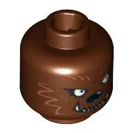 Minifig Head Werewolf, White Deep Set Eyes, Fangs, Light Brown Fur Print [Blocked Open Stud]