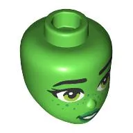 Minidoll Head Black Eyebrows, Lime Eyes, Green Lips, Freckles, Open Mouth Smile