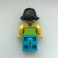 Woman, Lime Halter Top with Dolphins, Medium Azure Legs, Black Hair