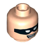 Minifig Head Robin, Dual Sided, Black Eyemask, Chin Dimple, Smile / Scared Print [Hollow Stud]