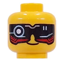 Minifig Head Cooper, Scowl/Black Visor with Red/Dark Turquoise/Silver Circuitry