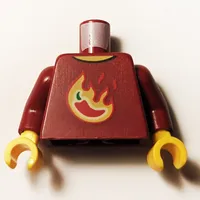 Torso, Flaming Red Pepper/Chili print, Dark Red Arms, Yellow Hands