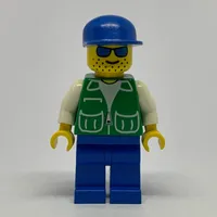 Man, Green Jacket, Blue Legs, Blue Cap, Blue Sunglasses