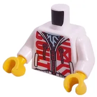 Torso Hoodie with Red Text, Laces, Zipper, Bright Light Blue Circuitry on Chest print, White Arms, Yellow Hands