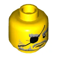 Minifig Head Hutchins, Grey Eyebrows, Mustache, Beard, Eyepatch, Crows Feet Print [Hollow Stud]