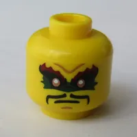 Minifig Head Krux (Acronix), Red Eyebrows, Green Eye Paint, Crooked Smile, Copper Earpiece Print
