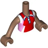 Minidoll Torso Girl with Medium Brown Arms and Hands with Red/White/Bright Pink Shirt, Zipper print