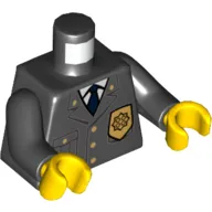 Torso Jacket with Pocket and Gold Police Badge, Blue Tie Print, Black Arms, Yellow Hands