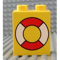 Duplo Brick 1 x 2 x 2 with Life Preserver Print