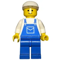 Man, Blue Overalls, White Cap