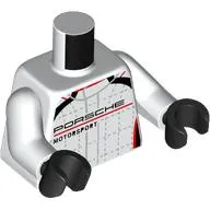 Torso Race Suit, Black and Red Trim, 'PORSCHE MOTORSPORT' print, White Arms, Black Hands