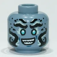 Minifig Head Prince Benthomaar, Azure Eyes, Black Markings, Smile / Angry Print