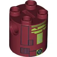 Brick Round 2 x 2 x 2 Robot Body, Axle Holder '+' Orientation with Black and Lime Astromech Droid Print (R7-A7)