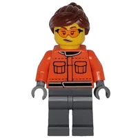 Pit Crew, Reddish Orange Torso, Dark Bluish Grey Legs, Female, Reddish Brown Hair