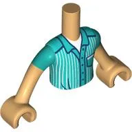 Minidoll Torso Boy with Dark Azure Striped Shirt, White Shirt, Dark Blue Trim print, Warm Tan Arms and Hands