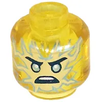 Minifig Head Jay, Sand Blue Flames, Green Eyes print