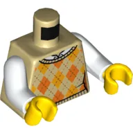 Torso Sweater, Argyle, Orange and Bright Light Orange Diamonds Print, White Arms, Yellow Hands