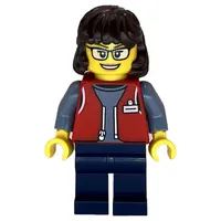 LEGO Employee, Red Jacket, Dark Blue Legs, Glasses