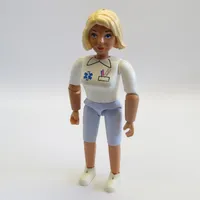 Belville Figure Articulated Elbows, Female, Light Yellow Hair, Light Blue Shorts, White Shirt with EMT Star of Life Print (Medic)