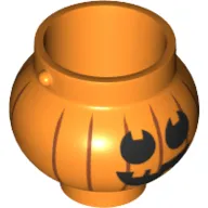 Minifig Pot Small with Handle Holders and Pumpkin Jack O' Lantern with Round Eyes Print