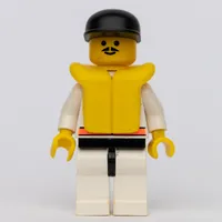 Res-Q Man, Black Cap, Yellow Life Vest, Moustache