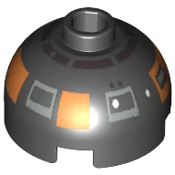 Brick Round 2 x 2 Dome Top, Blocked Open Stud, Bottom Axle Holder with Silver and Copper Astromech Droid Print (R2-D5)