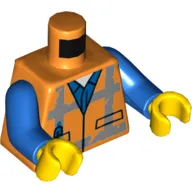 Torso Safety Vest with Reflective Worn Stripes over Blue Shirt Print, Blue Arms, Yellow Hands