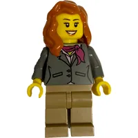 Woman, Dark Bluish Gray Jacket with Magenta Scarf, Dark Tan Legs, Dark Orange Hair